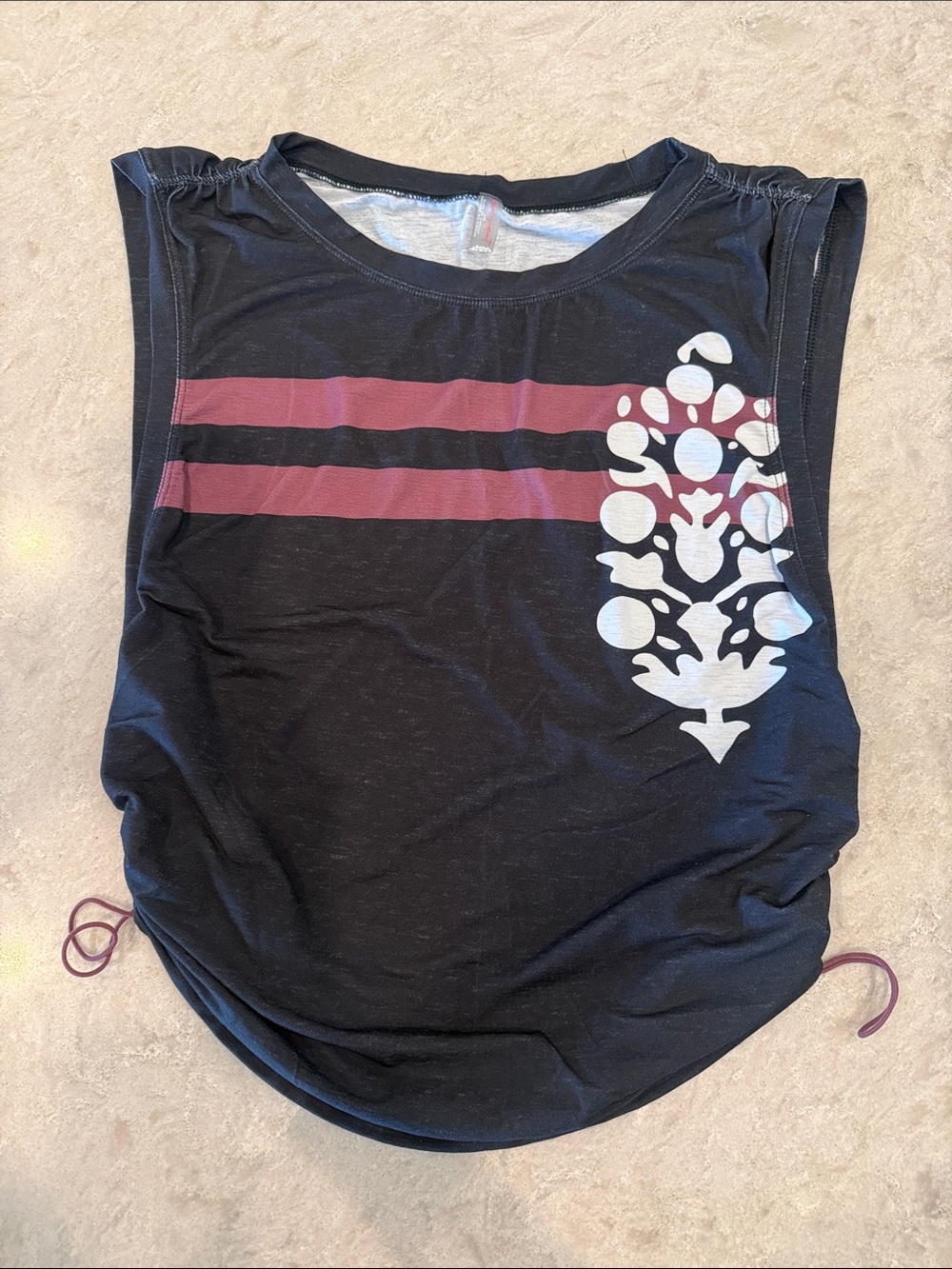 Free People Black Sleeveless Graphic Tank Top with Burgundy Stripes